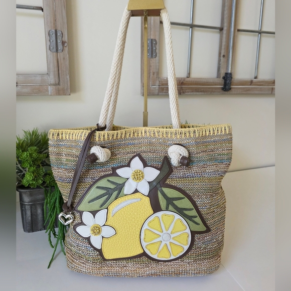 Brighton Handbags - Brighton Bella Limone Soft Sea Grass Tote/Leather Applique/Signature Heart Charm